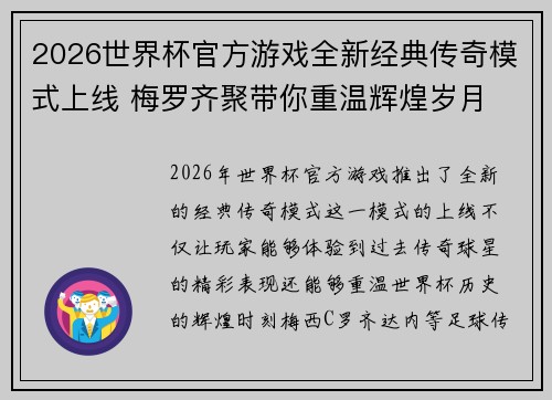 2026世界杯官方游戏全新经典传奇模式上线 梅罗齐聚带你重温辉煌岁月